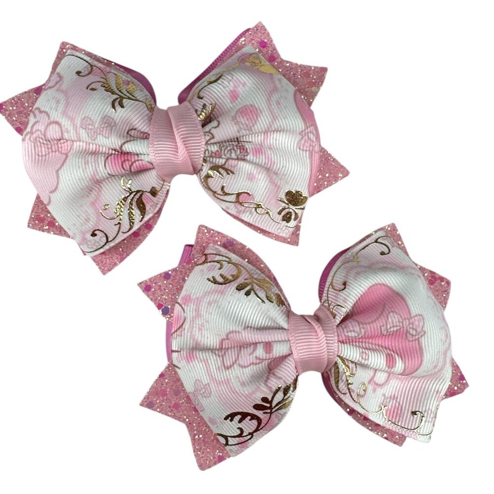 Pink Glitter Hair Bows for Girls – 2-Pack Handmade Cartoon-Inspired Bows